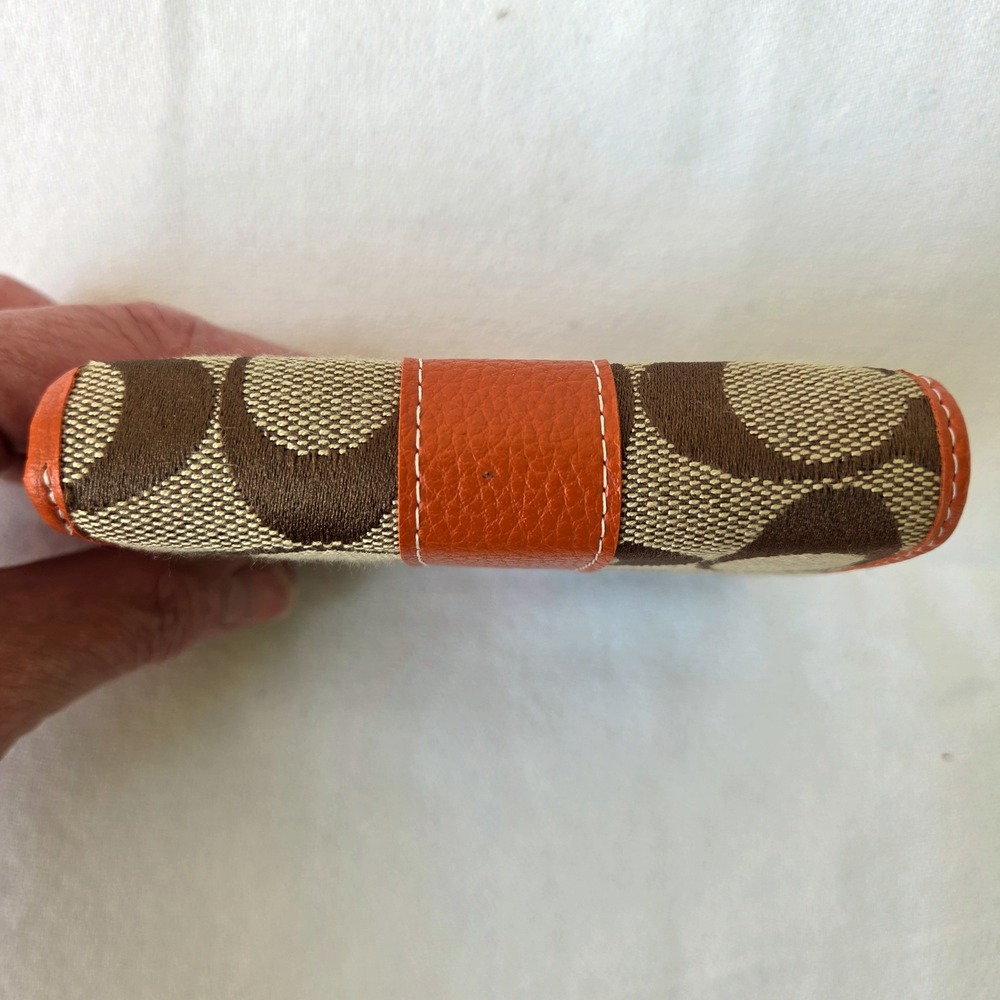 Coach Wallet Orange Excellent Vintage Signature Trifold Jacquard Leather - Picture 3 of 11